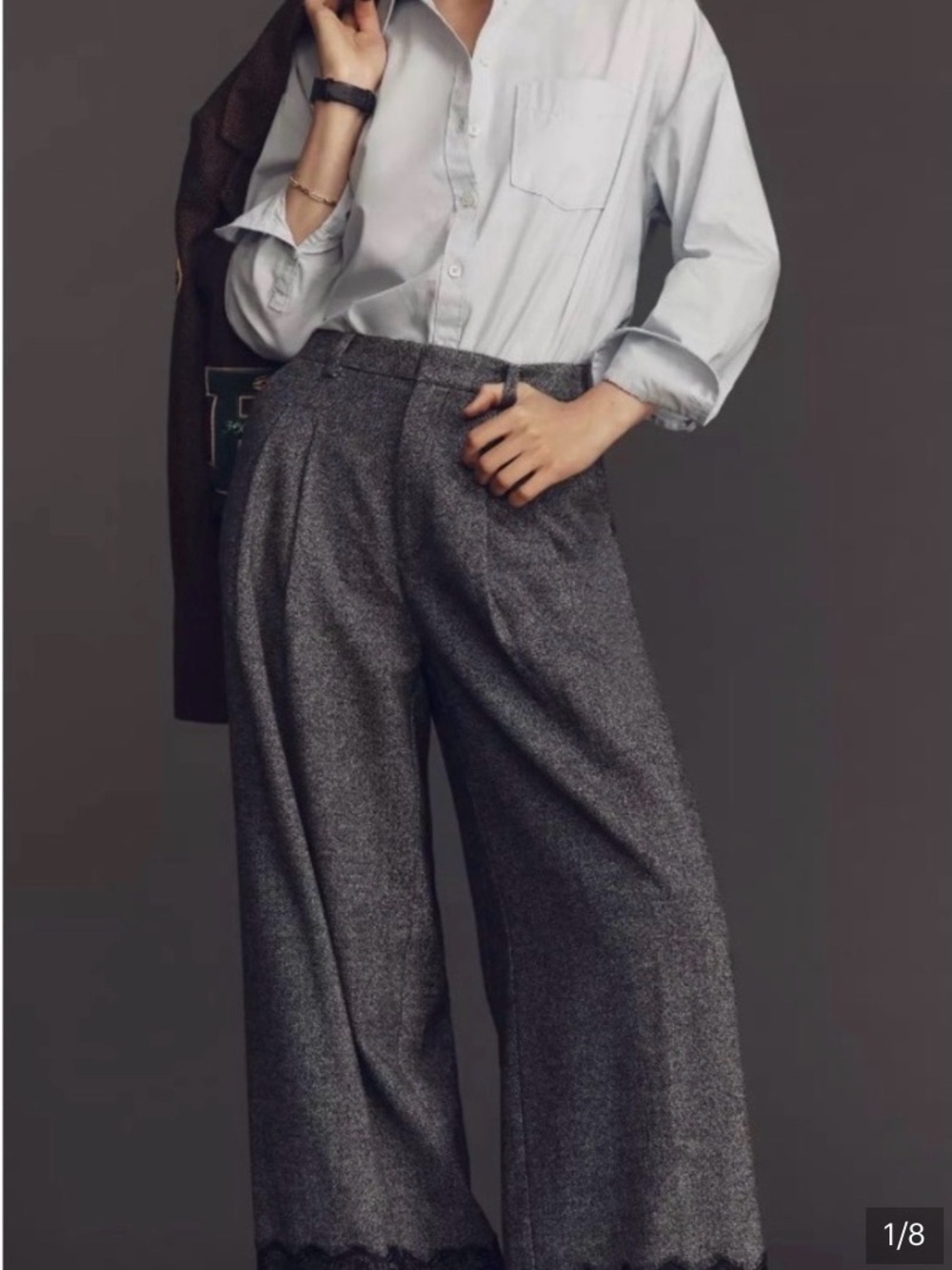 Anthropologie Charcoal Wide-Leg Pleated Trousers